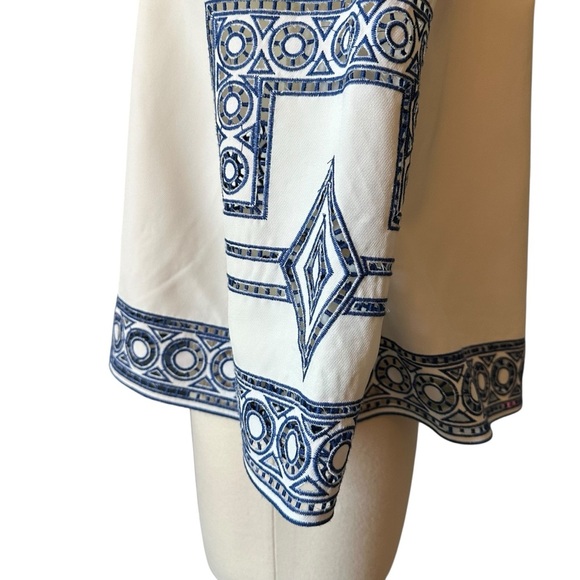 Sugarlips | White Blue Embroidered Pattern Off-Shoulder Boho Blouse Size Small - Picture 5 of 13